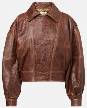 Saint Laurent Double-Breasted Leather Bomber Jacket - Brown