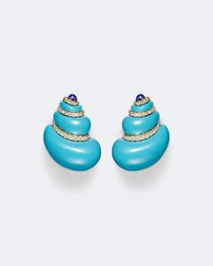 Yvonne Léon Coquillage 9Kt Earrings With Gemstones - Blue