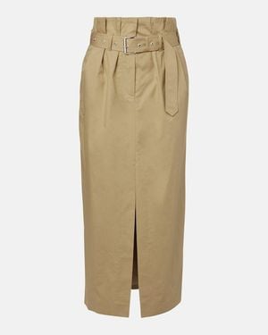 Dries Van Noten Belted Pleated Cotton Midi Skirt - Natural