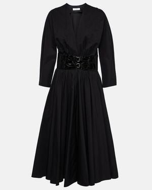 Alaïa Leather-Trimmed Cotton Midi Dress - Black