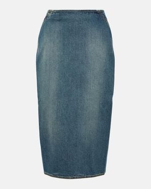 Alaïa Denim Midi Pencil Skirt - Blue