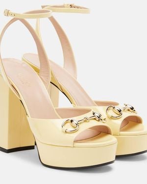 Gucci Horsebit 85 Leather Platform Sandals - Metallic