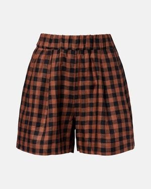 Asceno Checked Linen Shorts - Brown