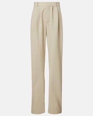 Saint Laurent Pleated Wool Wide-Leg Trousers - Natural