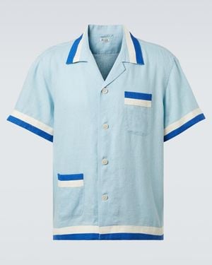 Bode Seedling Stripe Linen Shirt - Blue