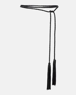 Nour Hammour Leather Tassel Belt - Black
