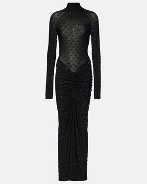 Alaïa Embellished Ruched Jersey Maxi Dress - Black
