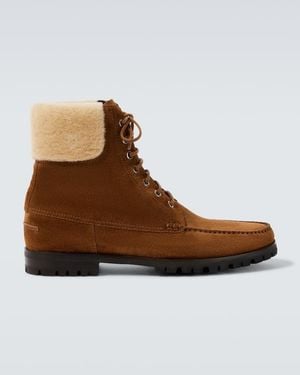 Manolo Blahnik Schnuerstiefel Sycamor Aus Veloursleder Mit Shearling - Braun