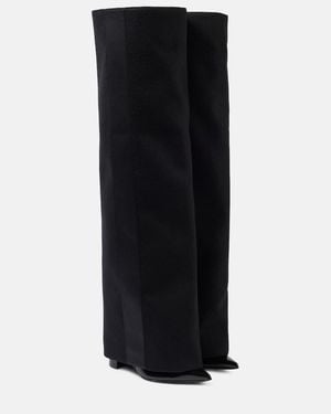 Sacai Kniehohe Stiefel Aus Melton-Wolle Mit Leder - Schwarz