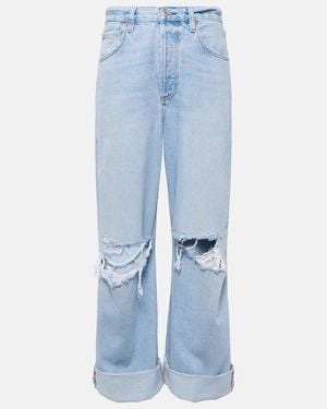 Citizens of Humanity Ayla Distressed Mid-Rise Wide-Leg Jeans - Blue