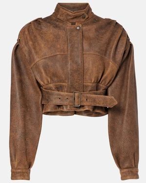Chloé Cropped-Bikerjacke Aus Leder - Braun