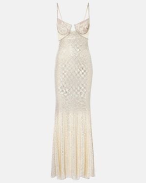 Self-Portrait Bridal Embellished Mesh-Trimmed Gown - White