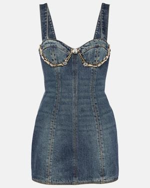 Area Claw Embellished Denim Minidress - Blue