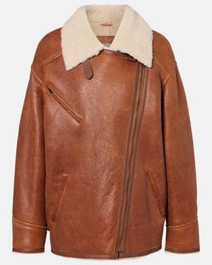 Isabel Marant Adelina Shearling-Trimmed Leather Jacket - Brown