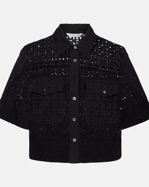 Veronica Beard Spruce Cropped Broderie Anglaise Cotton Shirt - Black