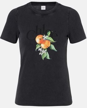 Chloé Camiseta De Algodon Estampada - Negro