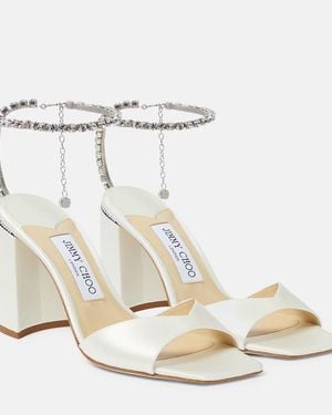 Jimmy Choo Saeda 85 Embellished Satin Sandals - White