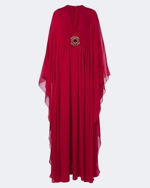 Elie Saab Embellished Silk Chiffon Kaftan - Red