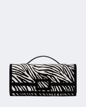 Roger Vivier Belle Vivier Zebra-Print Calf Hair Clutch - Black