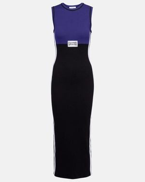 Jean Paul Gaultier Ribbed-Knit Cotton-Blend Midi Dress - Blue