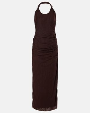 SIR. Jacques Knot Gathered Semi-Sheer Midi Dress - Purple