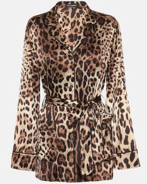 Dolce & Gabbana Leopard-Print Stretch-Silk Satin Top - Brown