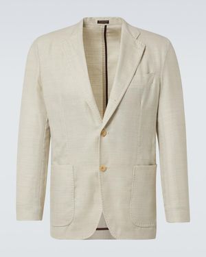Rubinacci Herringbone Wool, Silk, And Linen Blazer - Natural