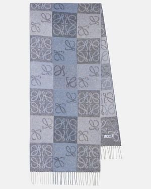 Loewe Schal Aus Einer Woll-kaschmirmischung Mit Intarsienmuster Und Fransen - Blau