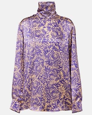 Dries Van Noten Floral Silk Satin Blouse - Purple