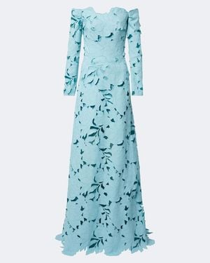 Costarellos Off-Shoulder Floral Guipure Lace Gown - Blue