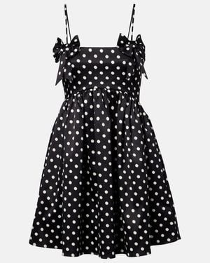 Ganni Bow-Detail Polka-Dot Satin Minidress - Black
