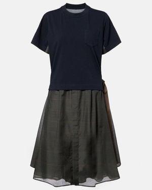 Sacai Jersey-Paneled Midi Dress - Black