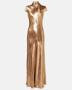 Galvan London Solar Gaze Scarf-Detail Satin Gown - Metallic