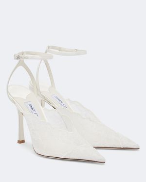 Jimmy Choo Bridal Faiz Lace And Leather Court Shoes - White