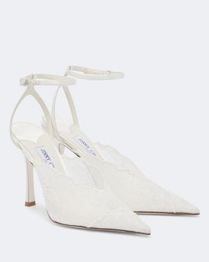 Jimmy Choo Bridal Faiz Lace And Leather Court Shoes - White