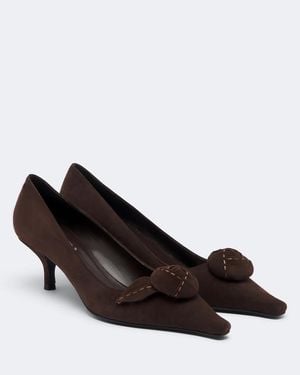 Prada Floral-Applique Suede Court Shoes - Black