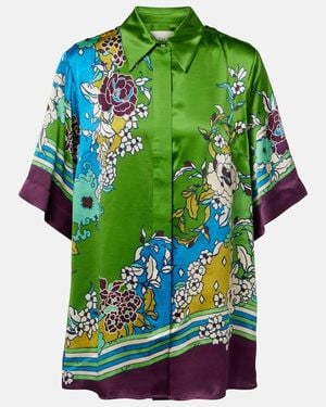 ALÉMAIS Nanci Printen Silk Satin Shirt - Green