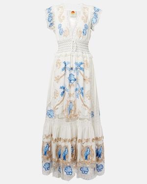 FARM Rio Embroidered Linen-Blend Maxi Dress - White