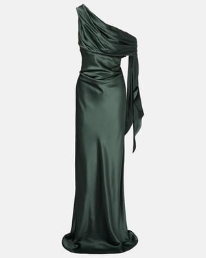The Sei Draped Asymmetric Silk Satin Gown - Green