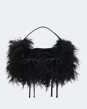 Acne Studios Multipocket Schultertasche Aus Veloursleder - Schwarz