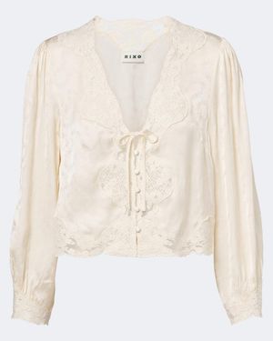 RIXO London Tove Embroidered Floral Satin Blouse - Natural