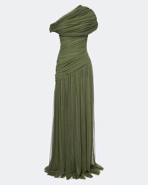 De La Vali Himalia Ruched One-Shoulder Tulle Gown - Green