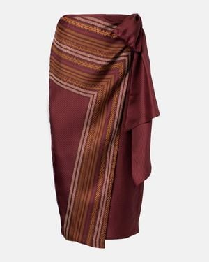 Max Mara Edro Striped Silk Wrap Skirt - Red