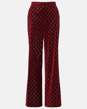 Gucci Gg Cotton Velvet Wide-Leg Trousers - Red