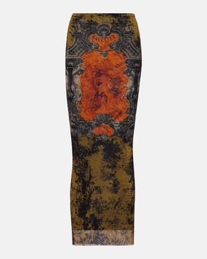 Jean Paul Gaultier Medaillon Printed Mesh Midi Skirt - Brown
