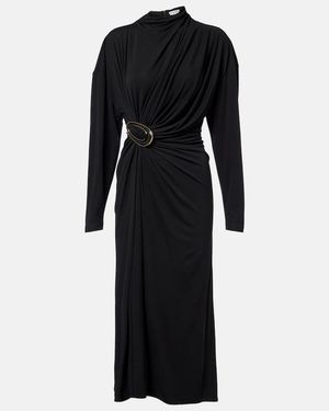 Bottega Veneta Gathered Crepe Jersey Midi Dress - Black