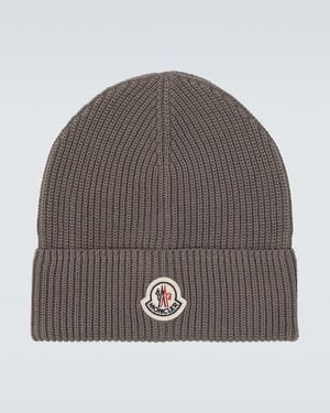 Moncler Archivio Ribbed-Knit Cotton Beanie - Grey