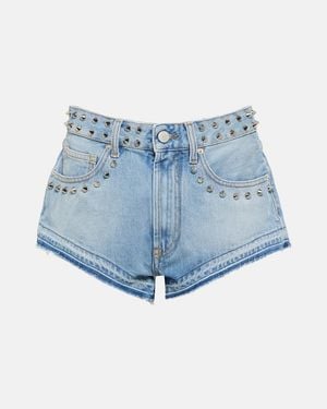 Alessandra Rich Embellished Mid-Rise Denim Shorts - Blue