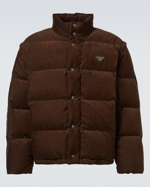 Prada Convertible Cotton Corduroy Down Jacket - Brown