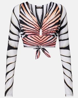 Roberto Cavalli Printed Crop Top - Black